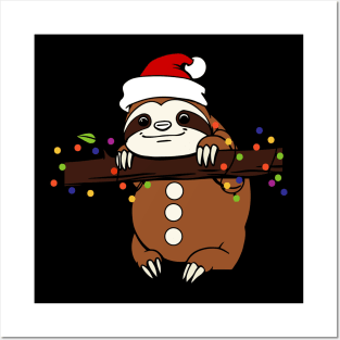 Cute Funny Sloth Santa Hat Christmas Lights Xmas Gift Posters and Art